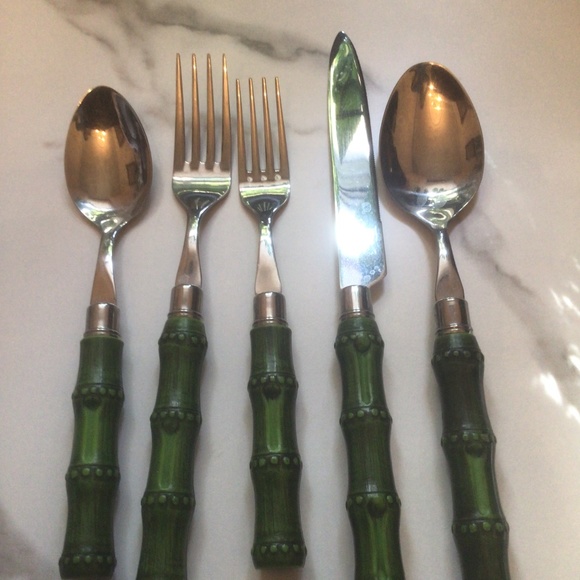 ZODAX,5 piece flatware set, green bamboo handles - Picture 2 of 3